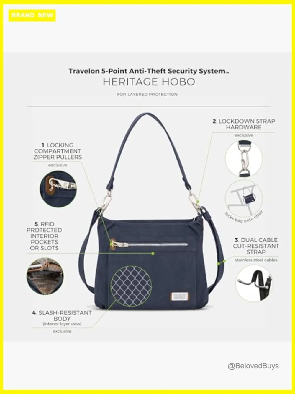 Anti-Theft Heritage Hobo Bag Canvas Suede RFID Locking Travel Purse